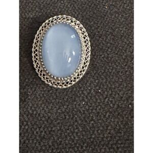 Vintage 925 Sterling Silver Blue Moonstone Oval Framed Pendant Brooch Pin #346